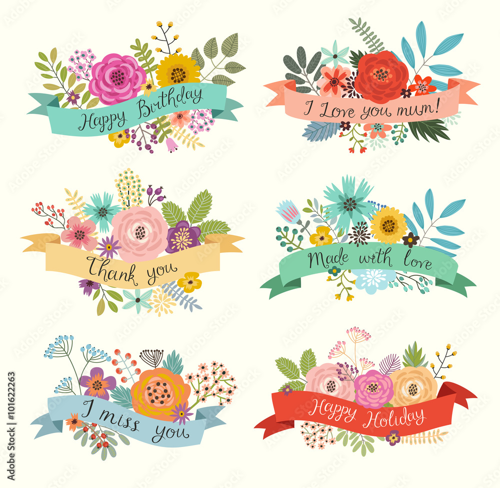 Floral hand drawn set. Vector illustration Floral hand drawn set. Vector illustration