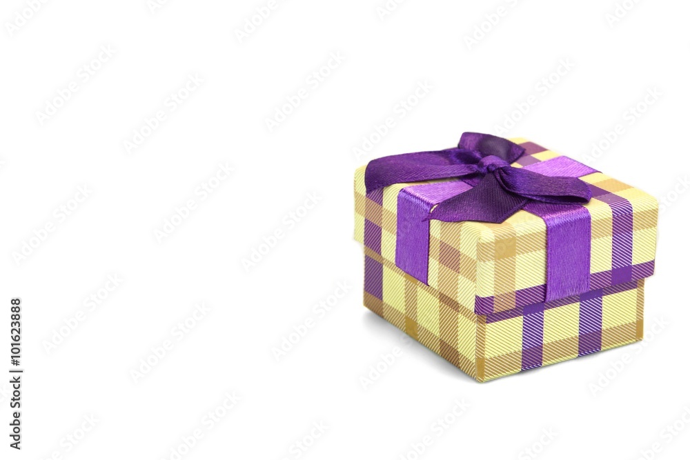 Checkered Gift Box With Tartan Pattern Isolated On White Backgro Checkered Gift Box With Tartan Pattern Isolated On White Backgro