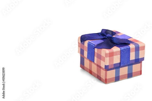 Checkered Gift Box With Tartan Pattern Isolated On White Backgr