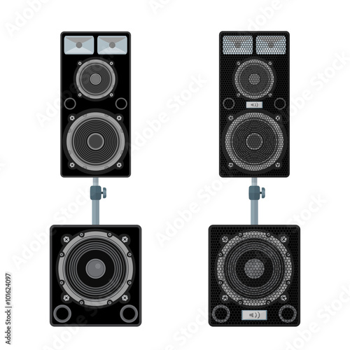 color flat style loudspeakers stand subwoofer pair illustration.