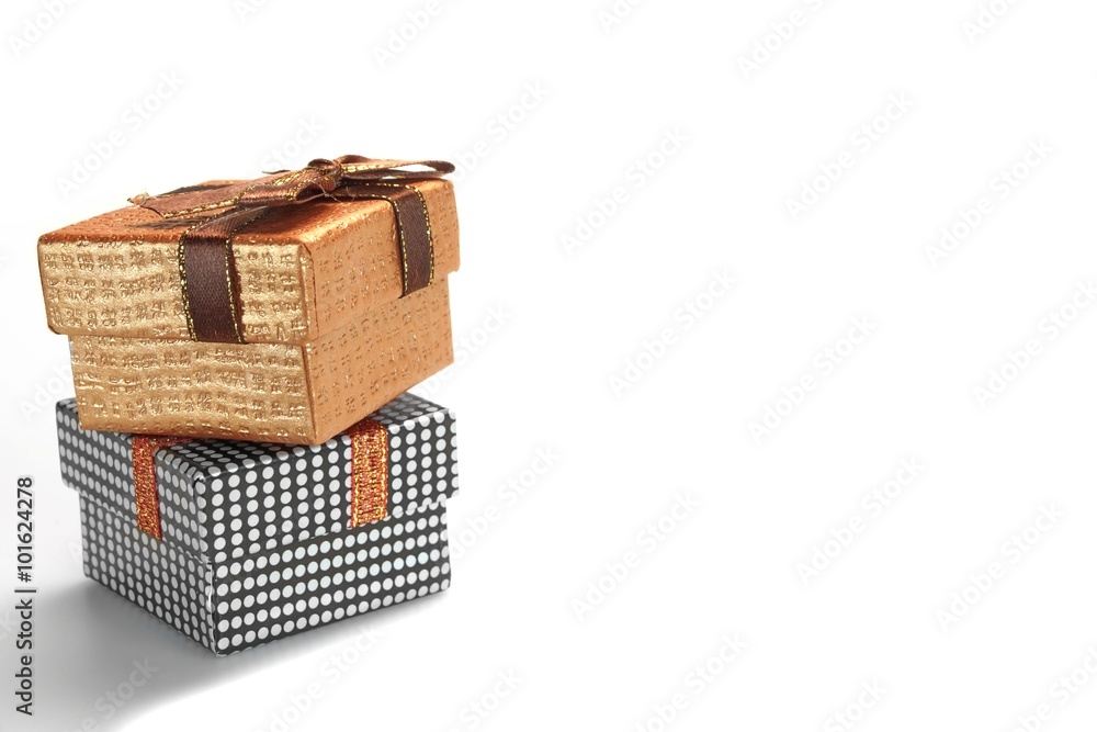 Two Gift Boxes In Column Isolated On White Background Two Gift Boxes In Column Isolated On White Background