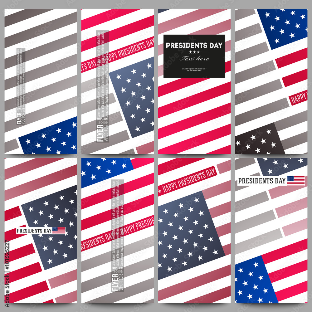 Set of modern flyers. Presidents day background with american flag, abstract vector illustration