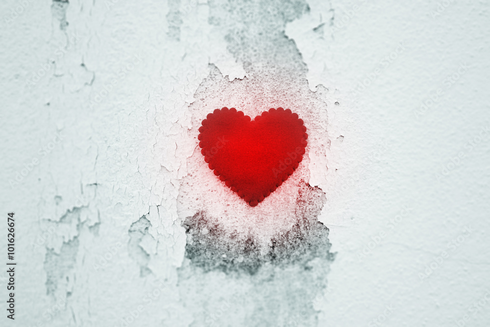 Red Heart on Grunge Wall Background,Concept of Love,Valentines Day Background