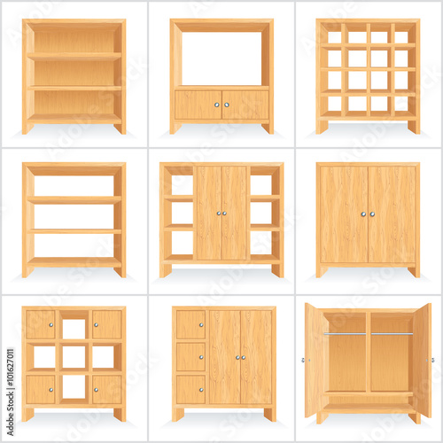 Vector Wooden Wardrobe, Cabinet, Bookshelf