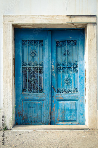 old blue door closed
