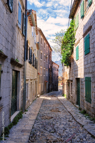 Old street at sunny day in Montenegro  Europe