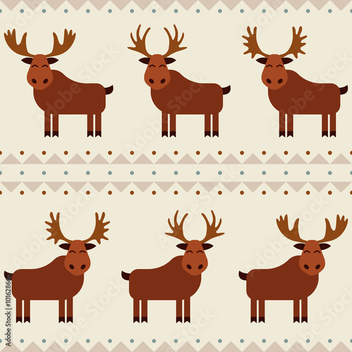 Moose and elk seamless pattern with different horns