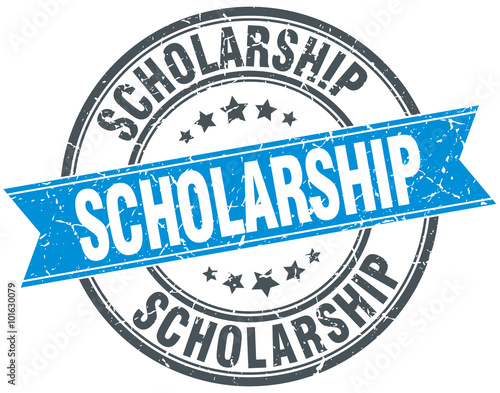 scholarship blue round grunge vintage ribbon stamp