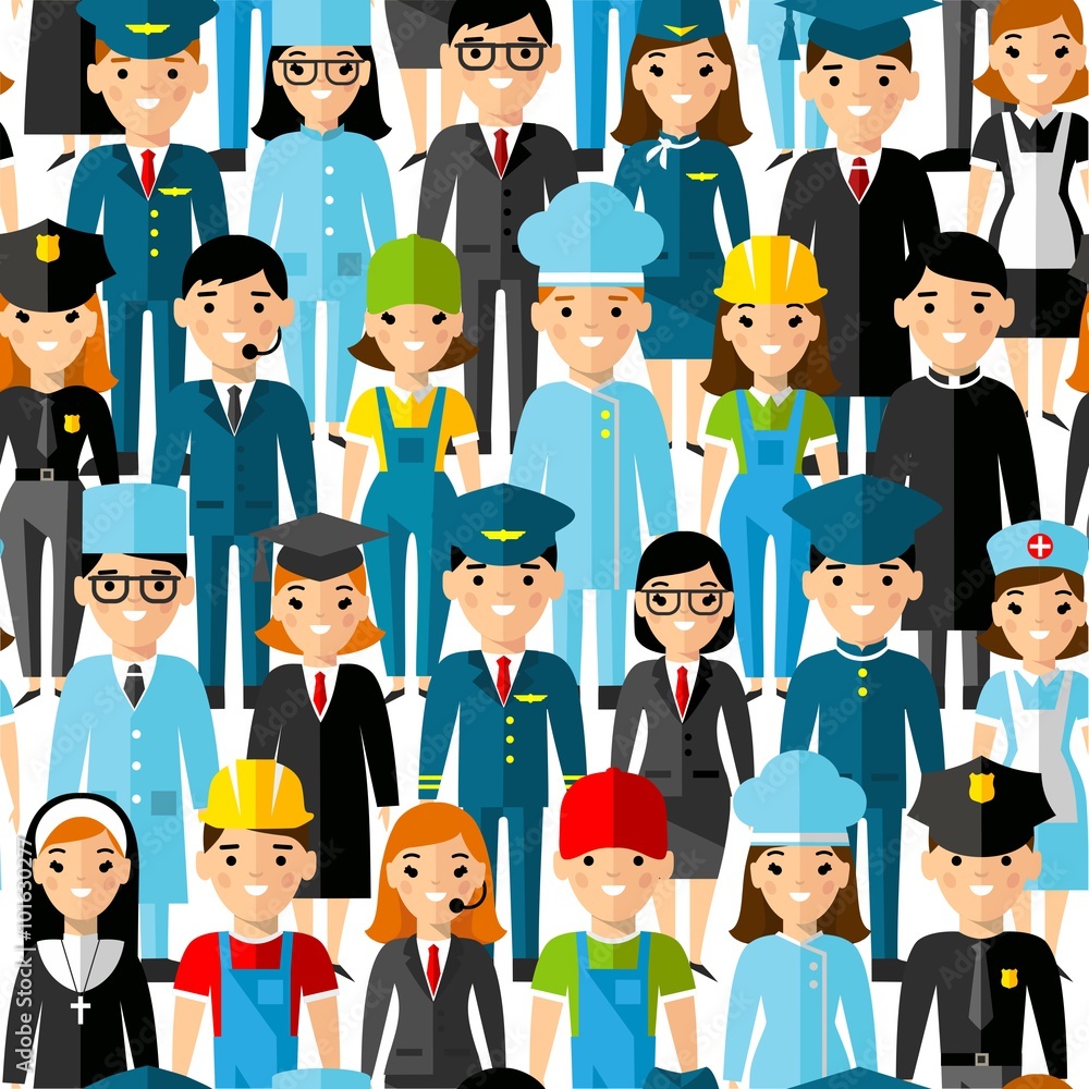 Seamless background with set of profession people icons.
Seamless background occupation avatars in colorful style.
Seamless background with set of profession people icons.
Seamless background occupation avatars in colorful style.