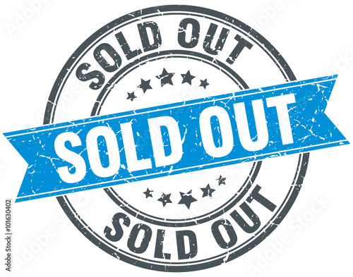 sold out blue round grunge vintage ribbon stamp