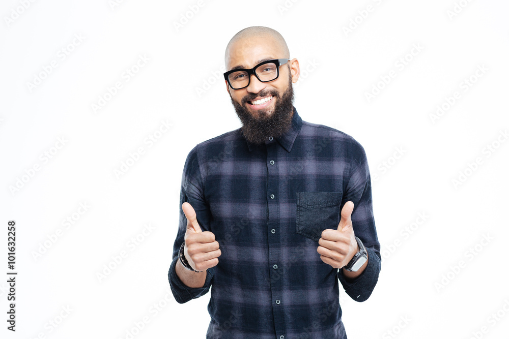 Naklejka premium Happy afro american man showing thumbs up