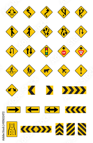 warning yellow road signs, traffic signs vector set