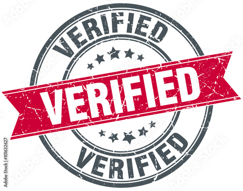 verified red round grunge vintage ribbon stamp