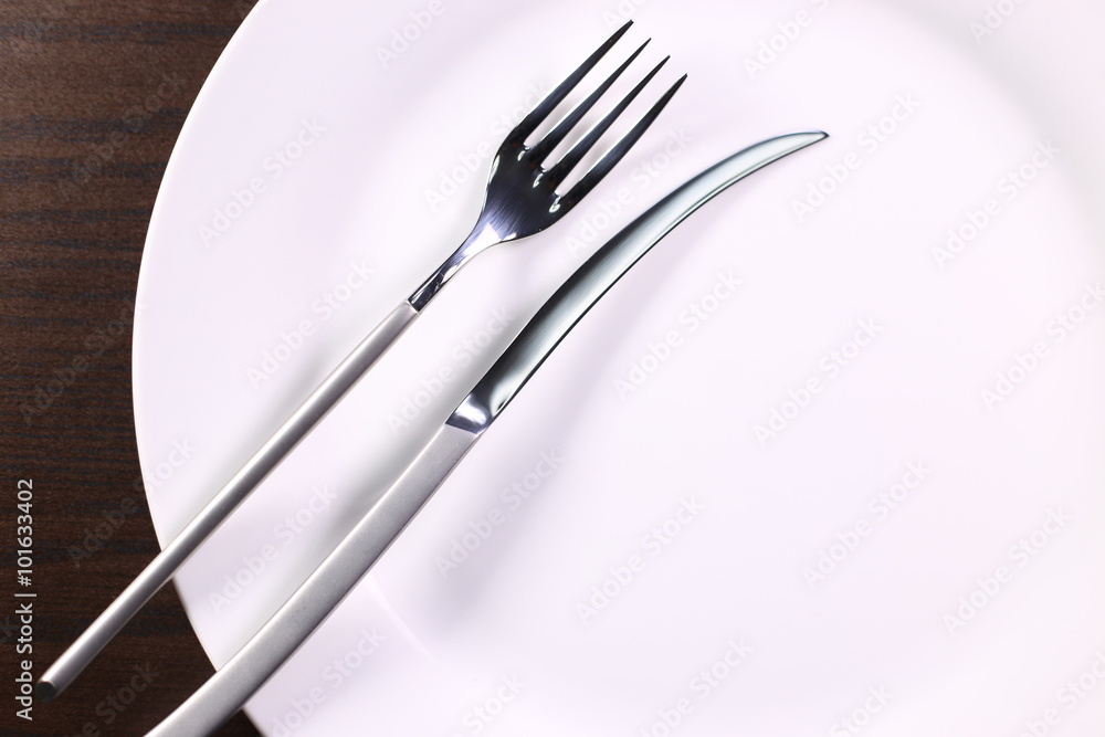 fork and knife with dish