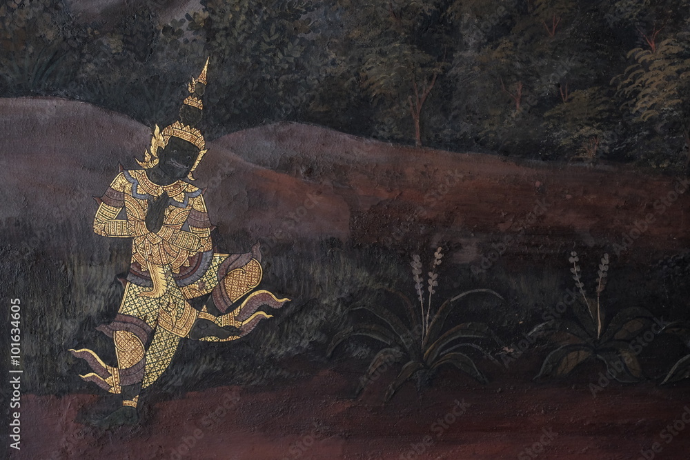 Φωτογραφία the Ramayana painting on the wall in public temple in thailand