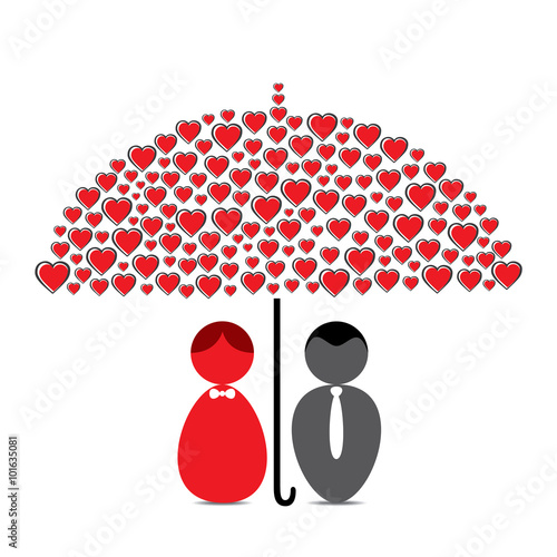 love couple under heart shape umbrella design