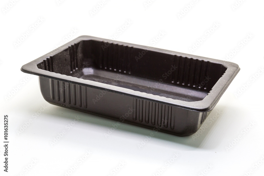 Black Plastic food container on white background Black Plastic food container on white background