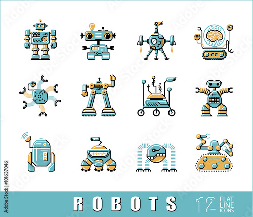 Fototapeta Naklejka Na Ścianę i Meble -  Vector set of various types of robots.