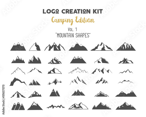 Logo creation kit bundle. Camping Edition set. Mountain vector shapes and elements Create your own outdoor label, wilderness retro patch, adventure vintage badges, hiking stamps. Check out all volumes