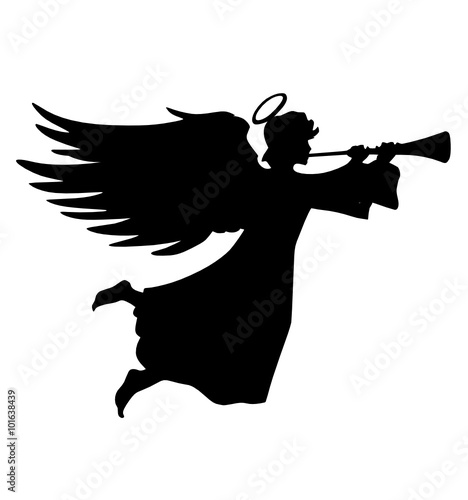 a flying angel with a trumpet 