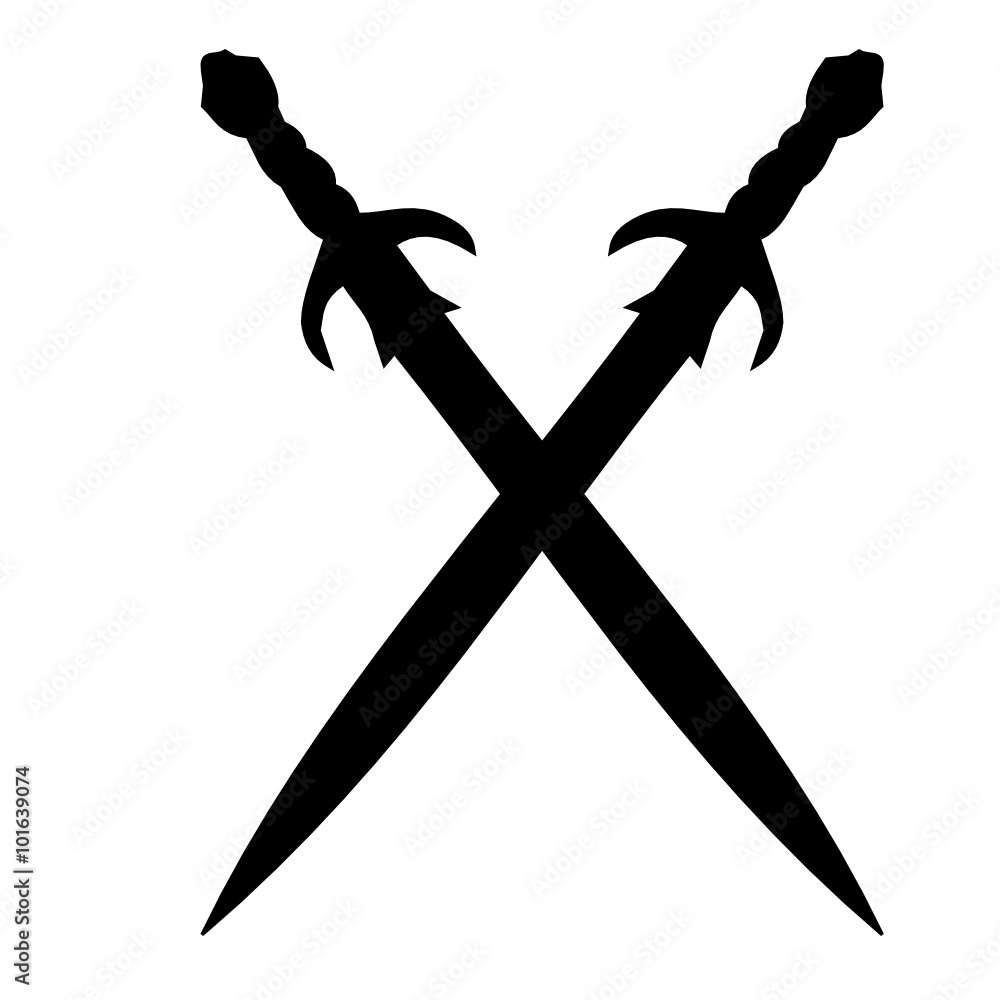 Vector Illustration Of Two Crossed Swords Over Uppercase Text. Royalty Free  SVG, Cliparts, Vectors, and Stock Illustration. Image 165750285.
