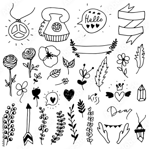 Set of doodle design elements. 