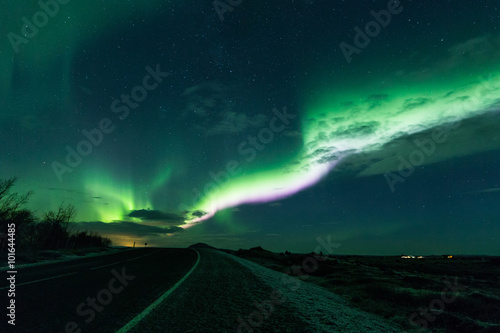 Aurora borealis above a road