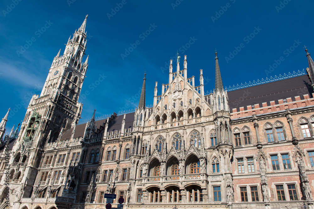 Detail of Munich town hall in the sunlight