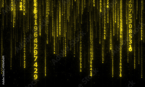 cyberspace with falling digital lines, abstract background with yellow digital lines © valerybrozhinsky