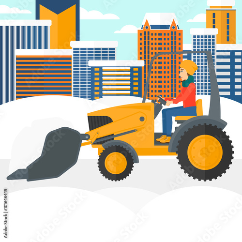 Woman plowing snow.