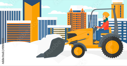 Woman plowing snow.