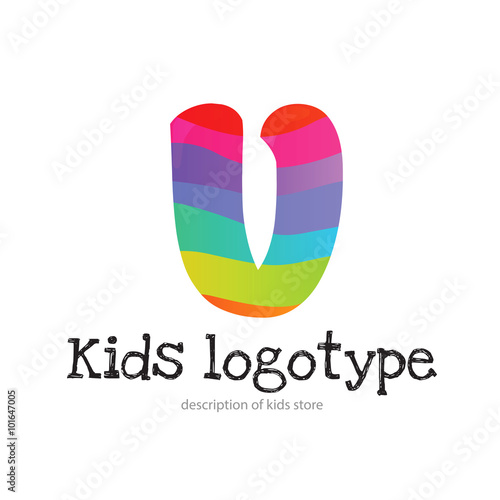 Letter V logo icon design template elements. Kid style logotype and font 