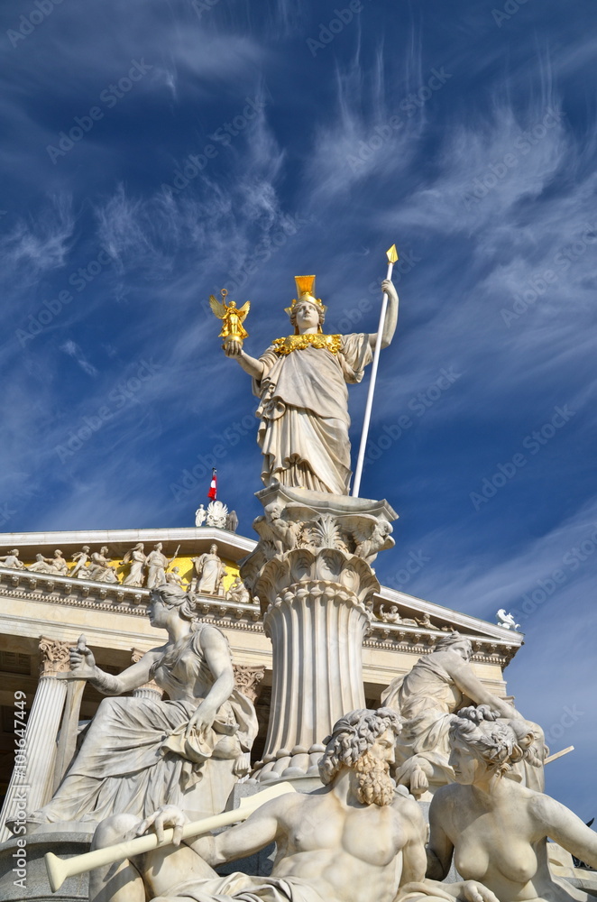 Naklejka premium Pallas Athene Fountain, in front of the Austrian Parliament Building on Ringstrasse in Vienna 
