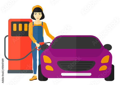 Woman filling up fuel into car.