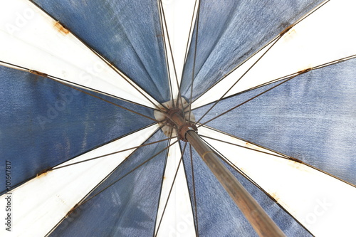 Blue and white canvas umbrella.