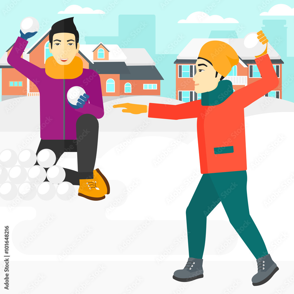 Men playing in snowballs. Men playing in snowballs.