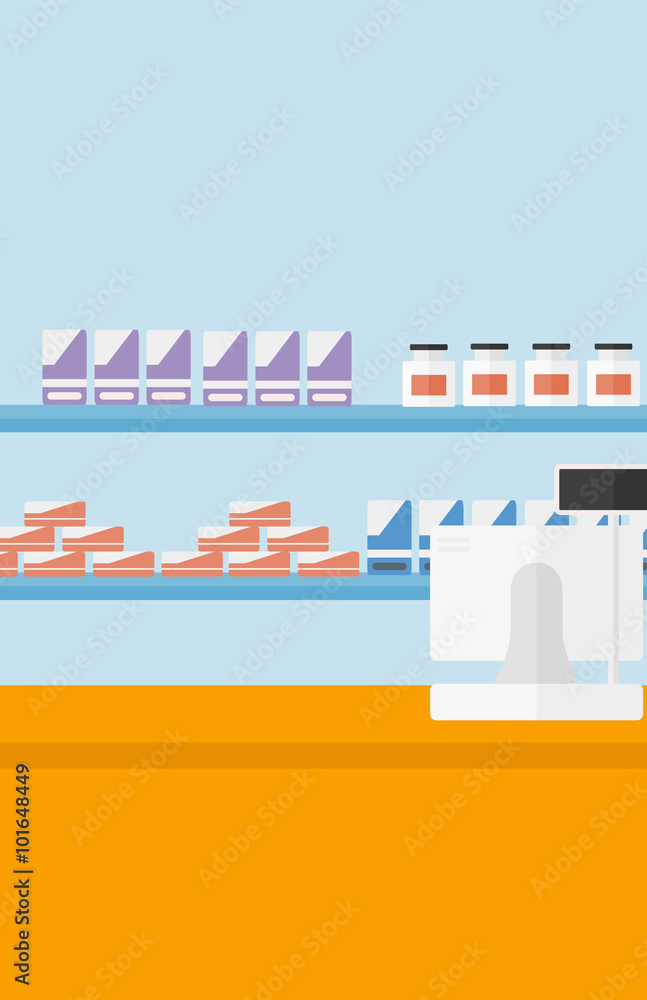 Background of pharmacy with cash box.