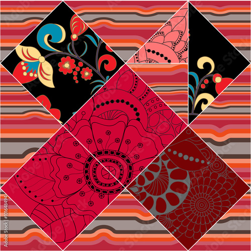 vector seamless patchwork pattern. oriental or russian design
