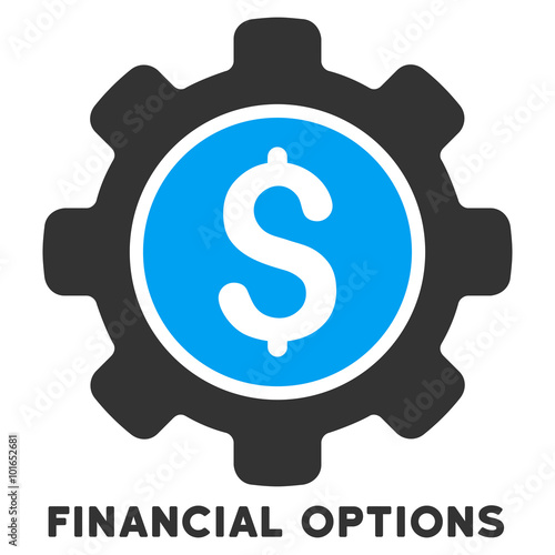 Financial Options vector icon with caption. Symbol style is a bicolor flat symbol with rounded angles, blue and gray colors, white background.