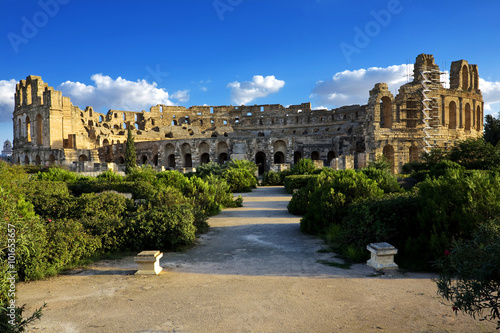 Tunisia. El Jem (ancient Thysdrus). Ruins of the largest colosseum in North Africa