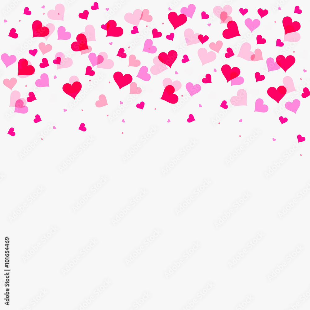Bright pink red color Valentine's Day Hearts illustration background isolated on white with place for text.