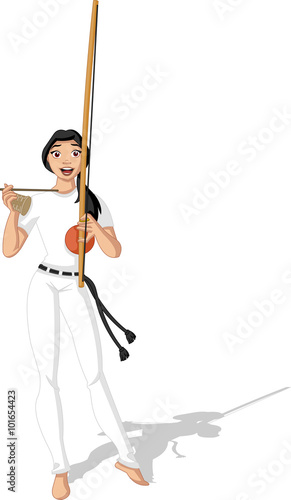 Brazilian Woman Playing Capoeira Music Instrument
