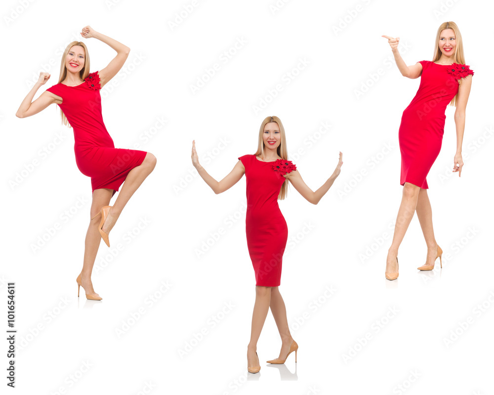 Woman in red dress isolated on white Woman in red dress isolated on white