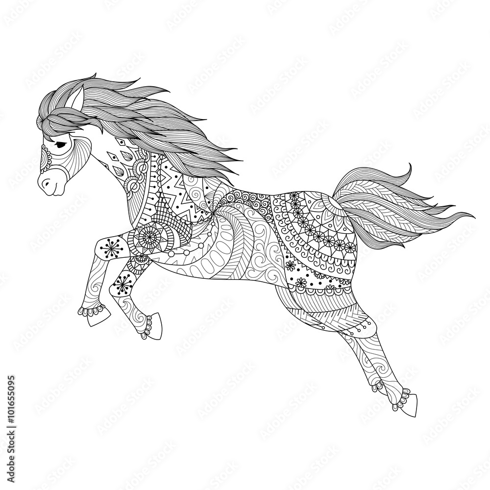 Fotografie Zentangle design for jumping horse for coloring book