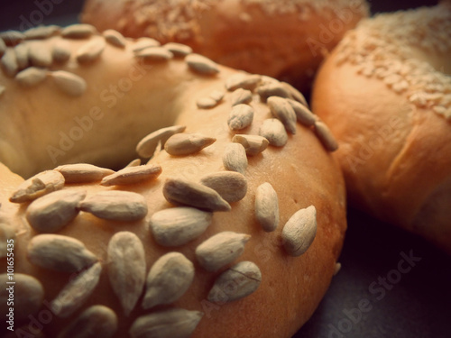 Fresh New York style bagels with sunflower seeds