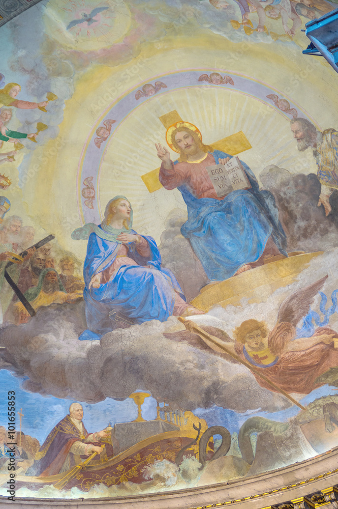 Apse ceiling fresco painting of Jesus Christ, Virgin mary and other saints