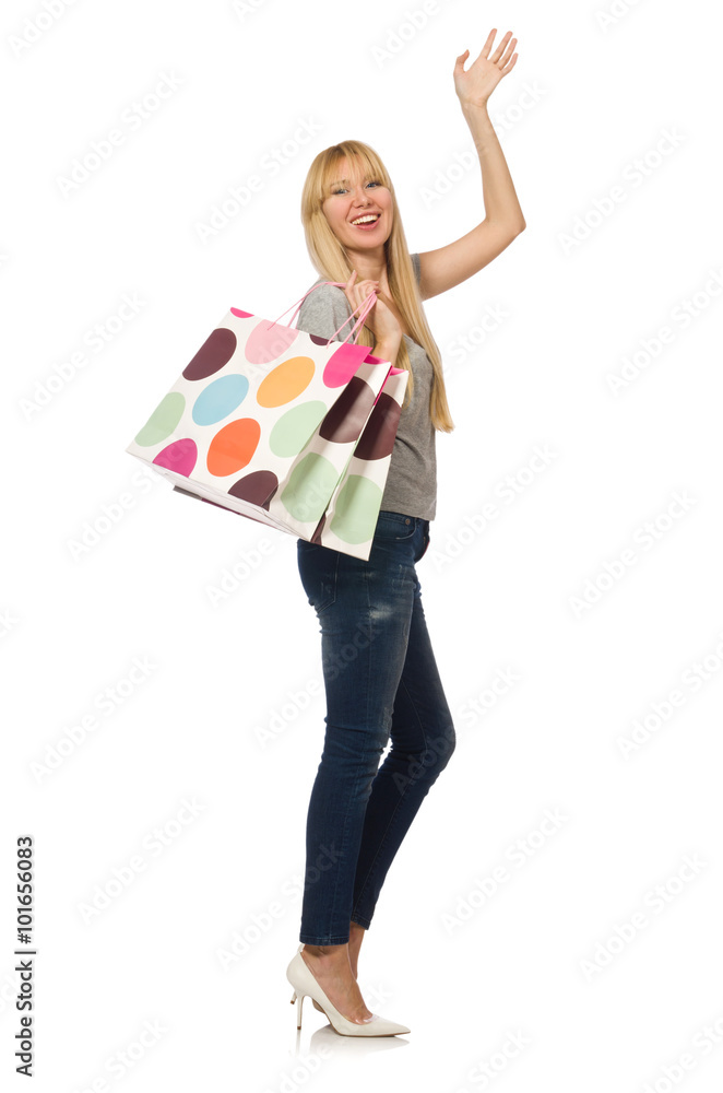 Woman with shopping bags isolated on white Woman with shopping bags isolated on white