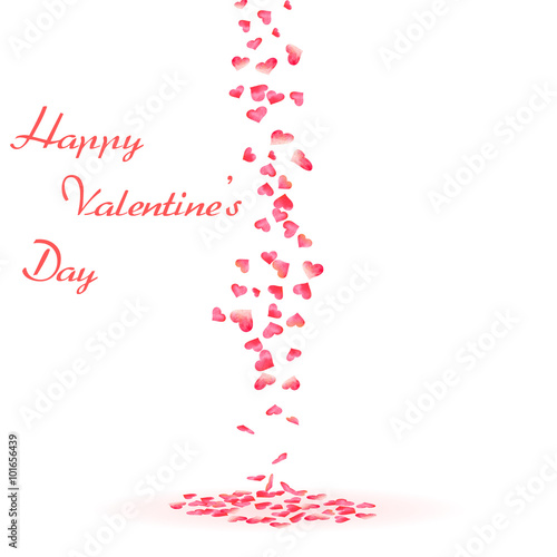 Watercolo romanticr falling down hearts on white background. Happy Valentines Day.