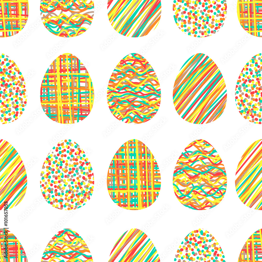 Easter eggs. Vector seamless pattern with easter eggs. Cute background for Easter. Bright colors.