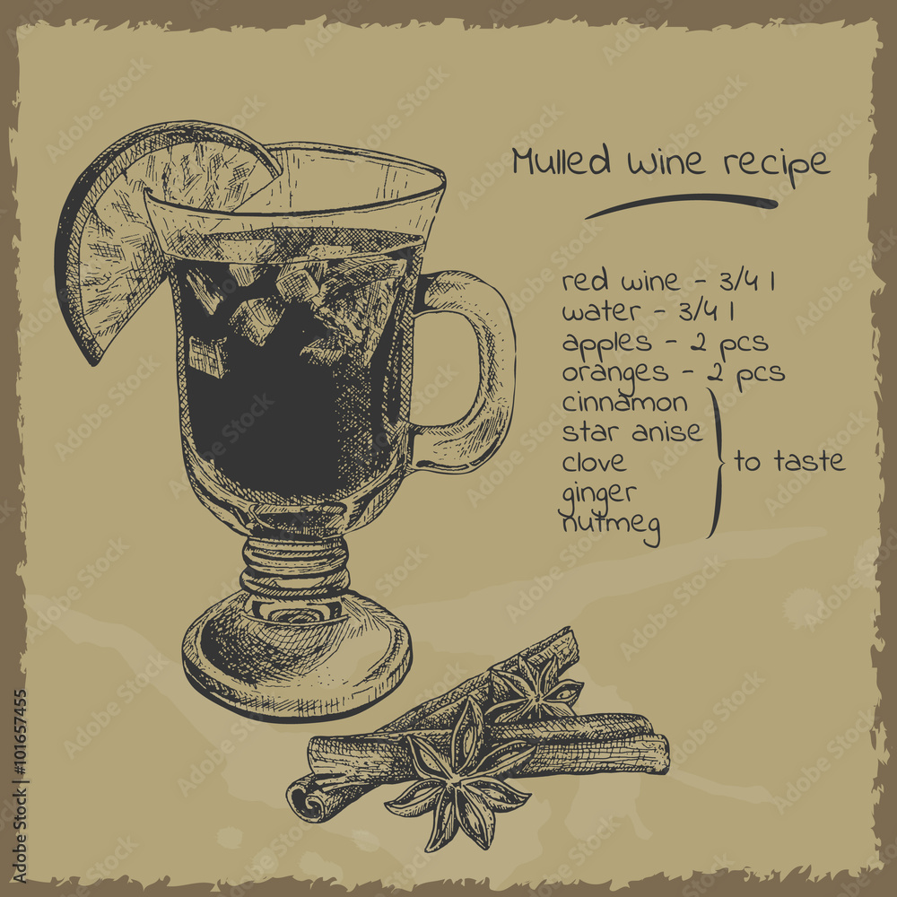 Fotografie Mulled wine recipe illustration